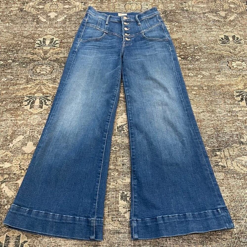 MOTHER The Swooner Roller Yoke Front Ankle Jeans Wide Leg Flare Button Womens 24